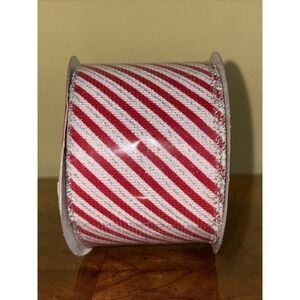 Hobby Lobby Christmas Ribbon 2.5" x 30' Red White With Silver Stripes Edge A2